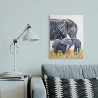 Stupell Industries Elephant Family in Tall Yellow Grass Safari Animals Canvas Wall Art