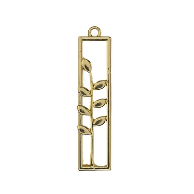 John Bead 34mm Gold Rectangle Leaves Beadwork Pendants, 4ct.