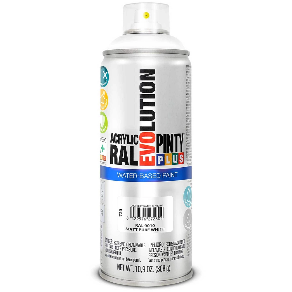 Pintyplus Matt Pure White Evolution Water-Based Spray Paint, 11.18oz.