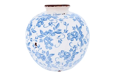 8" Blue & White Crackle Floral Terra Cotta Vase