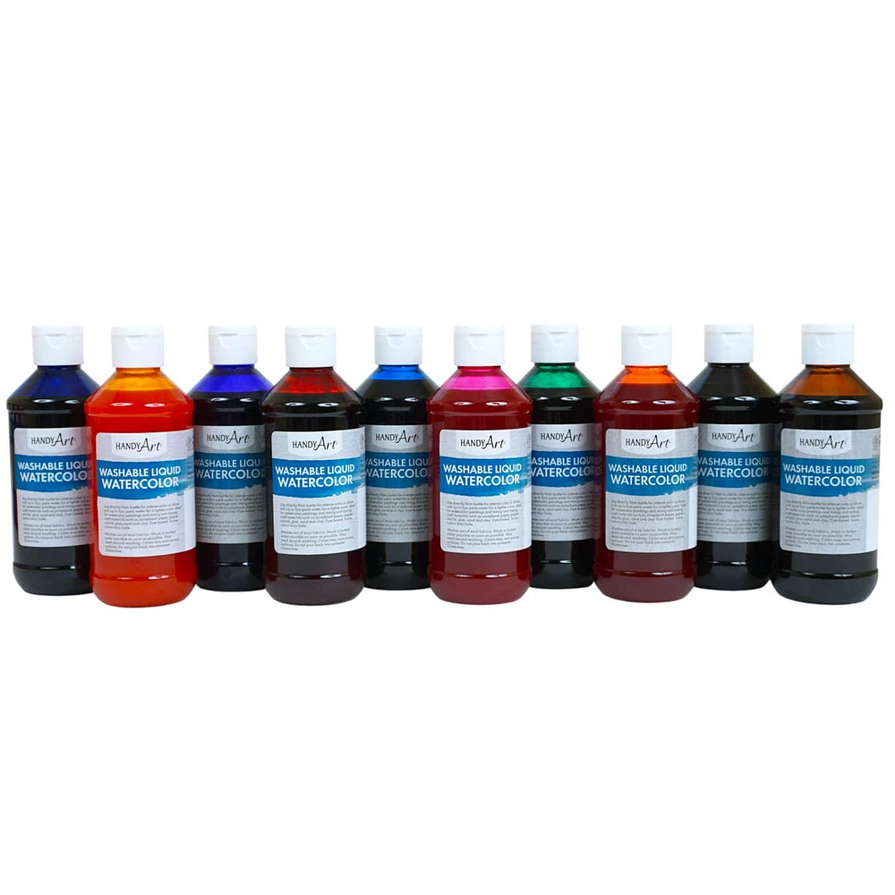6 Packs: 10 ct. (60 total) Handy Art® 8oz. Basic Color Washable Liquid Watercolors