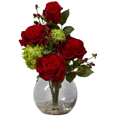 14" Red Rose & Hydrangea Floral Arrangement