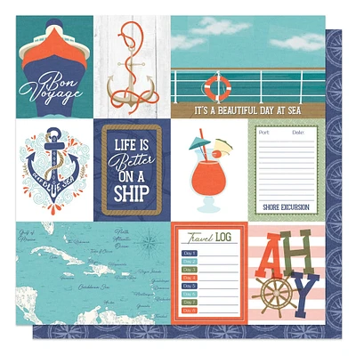 Photoplay Ship to Shore 12" x 12" Ahoy Double-Sided Cardstock, 25 Sheets