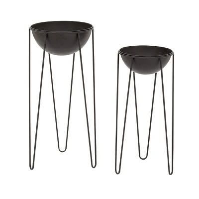 Black Metal Contemporary Planter with Legs Set