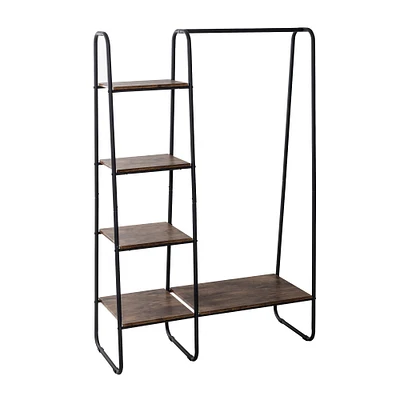 Honey Can Do Black/Natural Freestanding Metal Clothing Rack with Wood Shelves