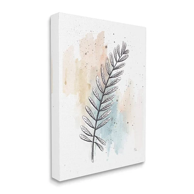 Stupell Industries Foliage Plant Stem over Blue Beige Watercolor Canvas Wall Art