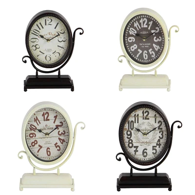 12" Black & White Metal Oval Clock Set