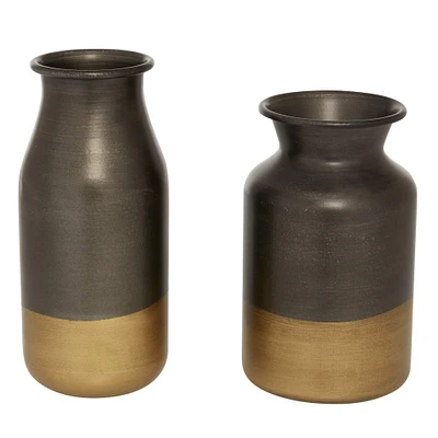 The Novogratz Set of 2 Gold Metal Contemporary Vase, 8", 9.25"