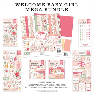 Echo Park Mega Bundle Collection Kit 12"X12"-Welcome Baby Girl