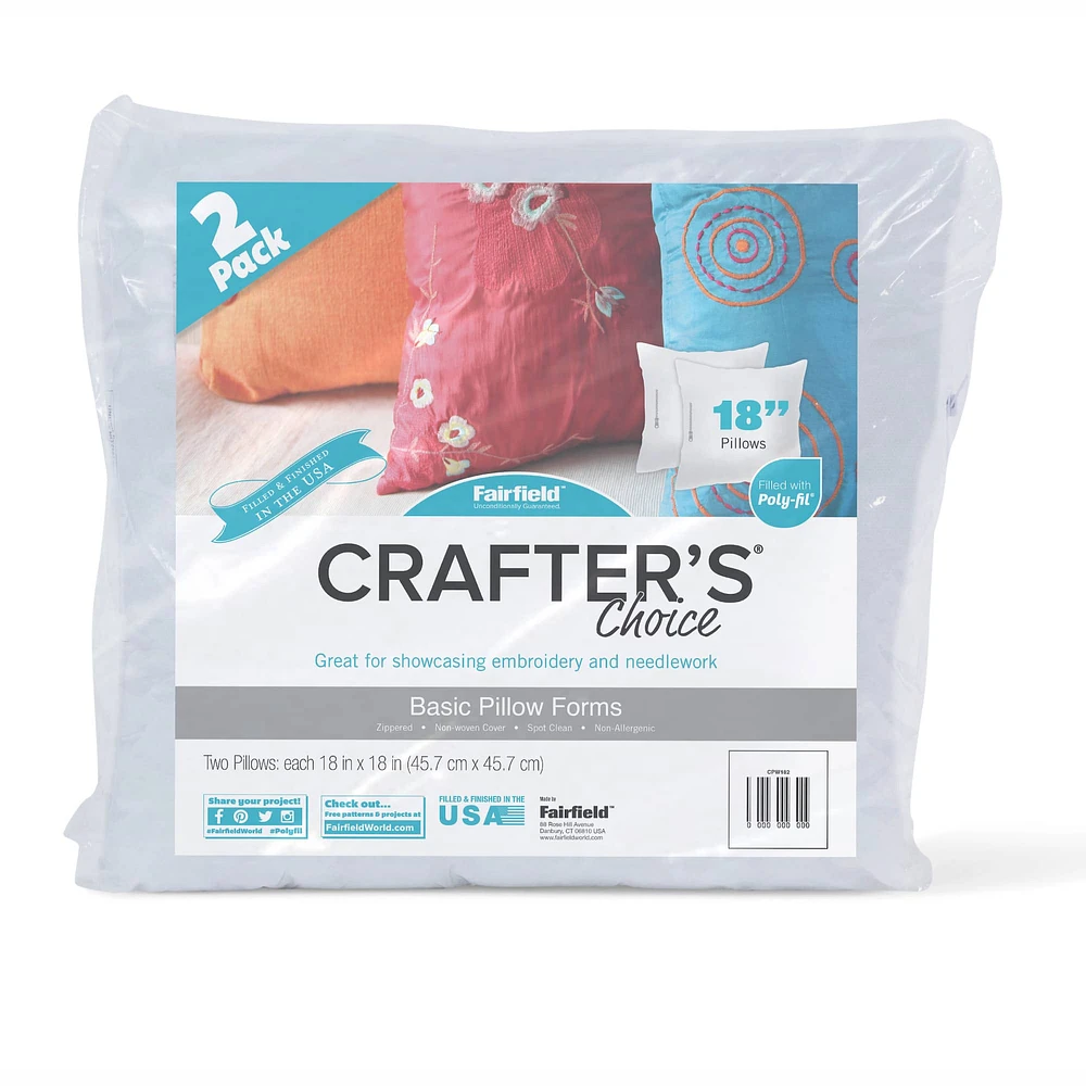 Crafter's Choice® 2 Pack Pillow Forms, 18" x 18"