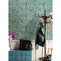 Caroline et Bettina Teal Camille Peel & Stick Wallpaper