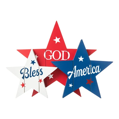 Glitzhome® 11" Wooden Patriotic America Stars Table Décor