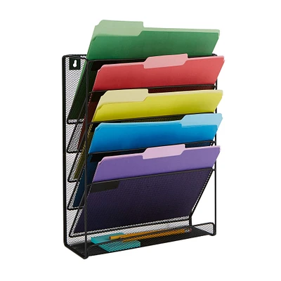 Mind Reader 6 Compartment Vertical Hanging Wall File & Chart Organizer