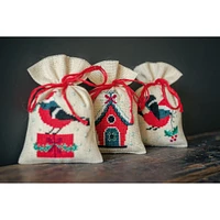 Vervaco Christmas Bird & House Counted Cross Stitch Sachet Bags Kit