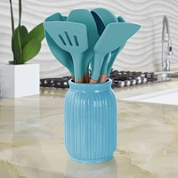 MegaChef Light Teal Silicone & Wood Cooking Utensils Set