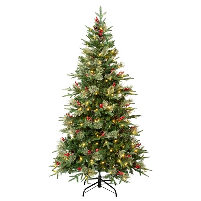 6ft. Pre-Lit Feel-Real® Virginia Pine Artificial Christmas Tree with Berries & Pinecones, Warm White LED Lights