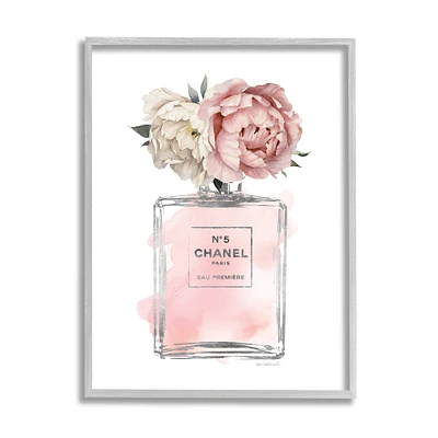 Stupell Industries Vintage Pink Florals in Round Fashion Fragrance Bottle Framed Wall Art