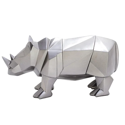 CosmoLiving by Cosmopolitan 10" Silver Polystone Rhino Sculpture
