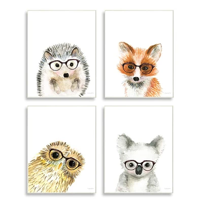 Stupell Industries Adorable Forest Animals with Glasses Owl Fox,10" x 15"