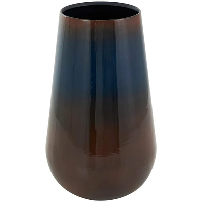 12" Blue Metal Ombre Vase with Brown Accents