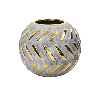 5.5" Regal Round Stone Vase with Gold Accents