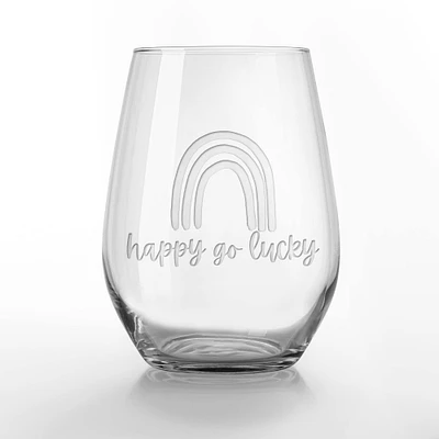 15oz. Happy Go Lucky Engraved Stemless Wine Glass