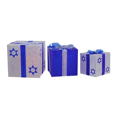 White & Blue Lighted Hanukkah Gift Box Decoration Set