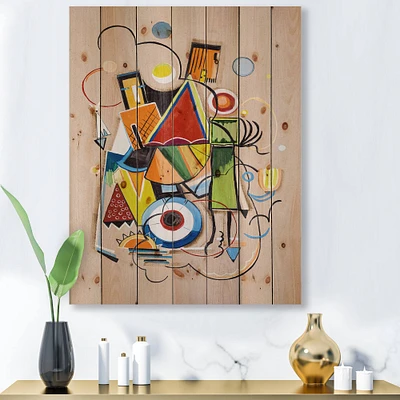 Designart - Colored Geometric Abstract Compositions I - Modern Print on Natural Pine Wood