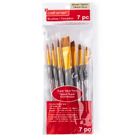 Craft Smart® Flat Variety Brush Set Brown Taklon, 7 Pc