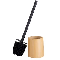 Bath Bliss Black Toilet Brush & Natural Woodgrain Holder