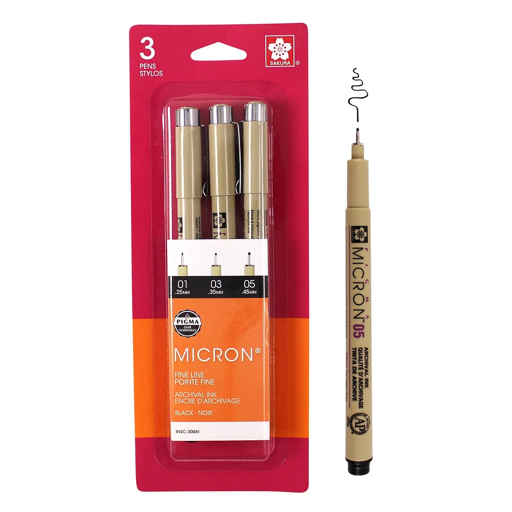 Pigma® Micron™ Fine Line Black 3 Piece Pen Set