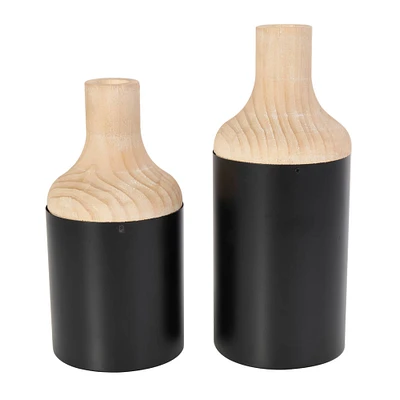 Black Wood Colorblock Vase Set