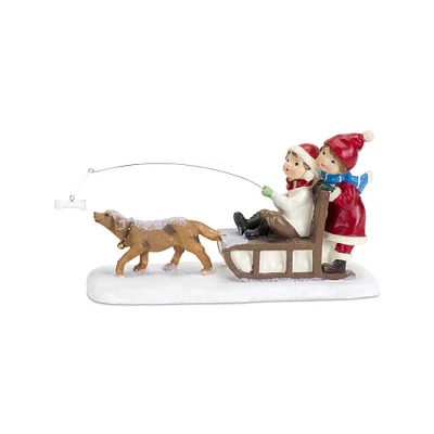 10" Children On Sled Figurine