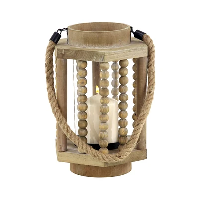 11" Light Brown Recycled Wood Candle Holder Lantern