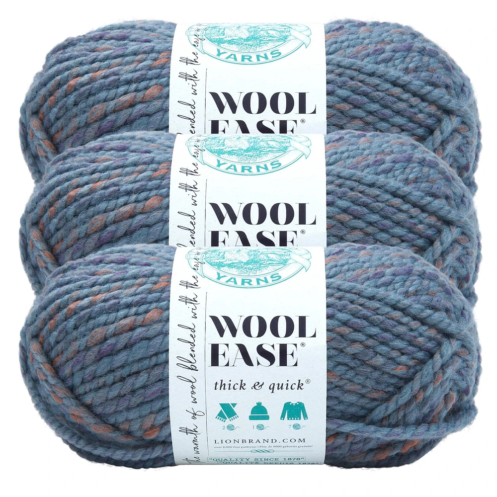 3 Pack Lion Brand® Wool-Ease® Thick & Quick® Prints & Stripes Yarn