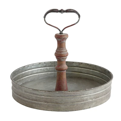 11'' Round Metal & Wood Tray with Handle