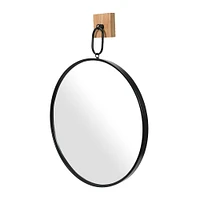 Black & Natural Modern Round Metal Wall Mirror