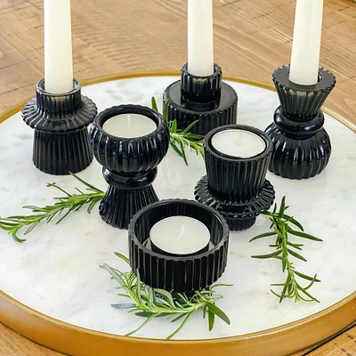 Kate Aspen® Assorted Vintage Ribbed Black Glass Candlestick Candle Holder Set