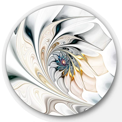 Designart White Floral Stained Glass Large Metal Circle Wall Art