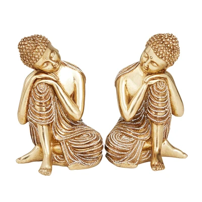 Set of 2 Gold Polystone Traditional Sculptures, 7" x 5" x 5"