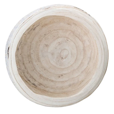 10.5" Whitewashed Hand-Carved Paulownia Wood Pot