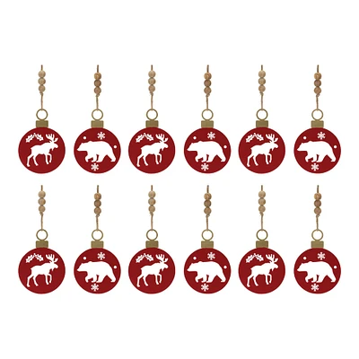 Metal Cut Out Bear & Moose Ornament Set