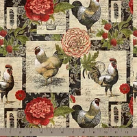 Springs Creative French Rooster Multicolored Floral Patch Cotton Fabric