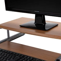 Mind Reader Brown 2-Tier Monitor Stand Riser with Sliding Drawer