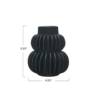 Bloomingville 5.5" Black Modern Pleated Stoneware Vase