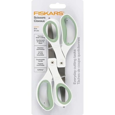 Fiskars® 8" Green & White Scissors, 2ct.