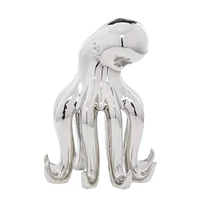 Silver Porcelain Glam Octopus Sculpture, 17" x 11" x 12"