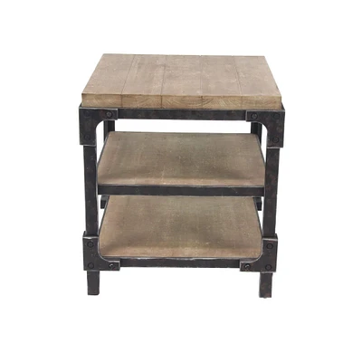 26" Brown Chinese Fir Industrial Accent Table
