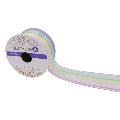 1.5" Sheer Wired Pastel Rainbow Striped Ribbon by Celebrate It™ 360°™