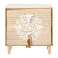 Light Brown Wood Eclectic 2-Drawer Jewelry Box